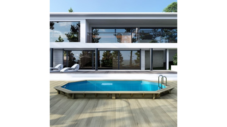 Pool NEMO 5.79 x 3.49 - H.1.45 m, hellblau, mit Stahlprofilen zum Einbetonieren