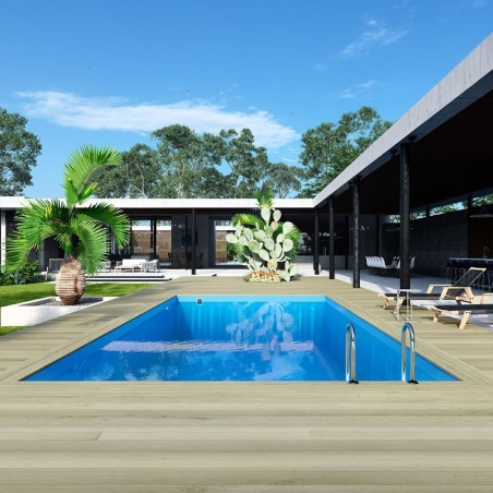 Pool AQUA 8.5 x 4.35 - H.1.45 m, hellblau, mit Stahlprofilen zum Einbetonieren