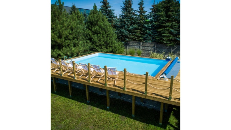 Pool AQUA 8.5 x 4.35 - H.1.45 m, hellblau, mit Stahlprofilen zum Einbetonieren
