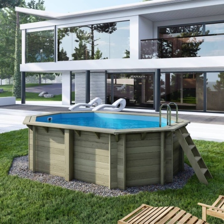 Pool NEMO 4.3 x 3 - H.1.18 m, hellblau, mit am Beton verschraubten Stahlprofilen