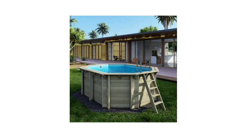 Pool NEMO 4.3 x 3 - H.1.31 m, hellblau, mit am Beton verschraubten Stahlprofilen