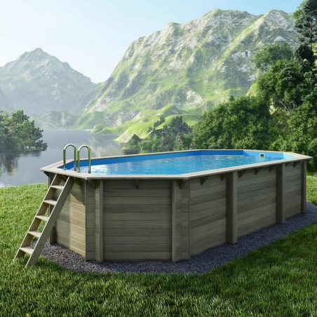 Pool NEMO 7.3 x 3.97 - H.1.45 m, hellblau, mit am Beton verschraubten Stahlprofilen