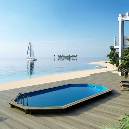 Pool NEMO 7.3 x 3.97 - H.1.45 m, hellblau, mit am Beton verschraubten Stahlprofilen