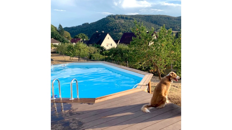 Pool NEMO 7.3 x 3.97 - H.1.45 m, hellblau, auf Rahmen - ohne Betonieren