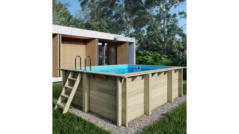 Pool AQUA 4.65 x 2.85 - H.1.24 m, hellblau, mit am Beton verschraubten Stahlprofilen