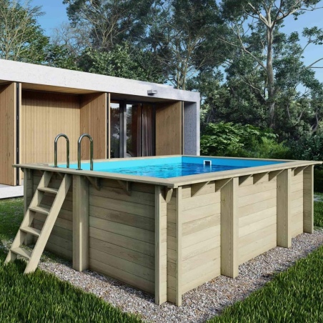 Pool AQUA 4.65 x 2.85 - H.1.24 m, hellblau, mit am Beton verschraubten Stahlprofilen