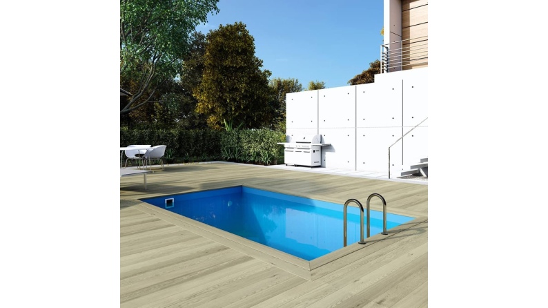Pool AQUA 4.65 x 2.85 - H.1.24 m, hellblau, mit am Beton verschraubten Stahlprofilen