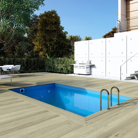 Pool AQUA 4.65 x 2.85 - H.1.24 m, hellblau, mit am Beton verschraubten Stahlprofilen
