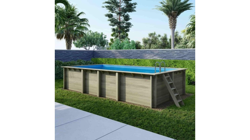 Pool AQUA 7 x 3.75 - H.1.45 m, hellblau, mit am Beton verschraubten Stahlprofilen