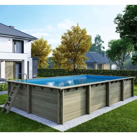 Pool AQUA 8.5 x 4.35 - H.1.45 m, hellblau, mit am Beton verschraubten Stahlprofilen