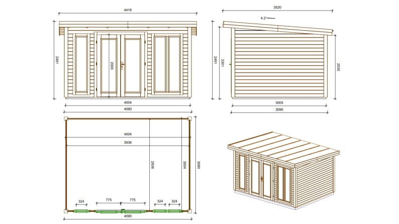 Gartenhaus, Gerätehaus Kira 4,04x3,09m - 12m2 - 34mm