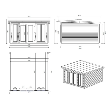 Gartenhaus, Gerätehaus Kira 4,04x4,09m - 12m2 - 34mm