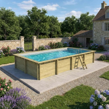 Pool AQUA 8.5 x 4.35 - H.1.45 m, grau, mit am Beton verschraubten Stahlprofilen