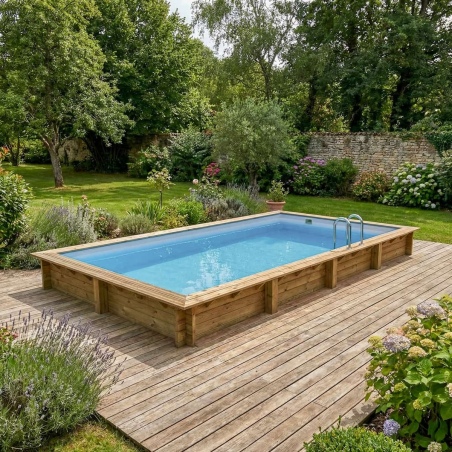 Pool AQUA 8.5 x 4.35 - H.1.45 m, grau, mit am Beton verschraubten Stahlprofilen