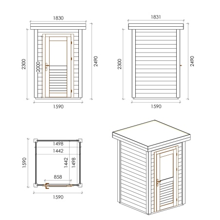 Gartenhaus, Gerätehaus Mira 1.59x1.59m - 2.53m2 - 28mm - Imprägniert