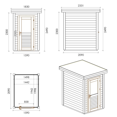 Gartenhaus, Gerätehaus Mira 1.59x2.09m - 3.32m2 - 28mm - Imprägniert