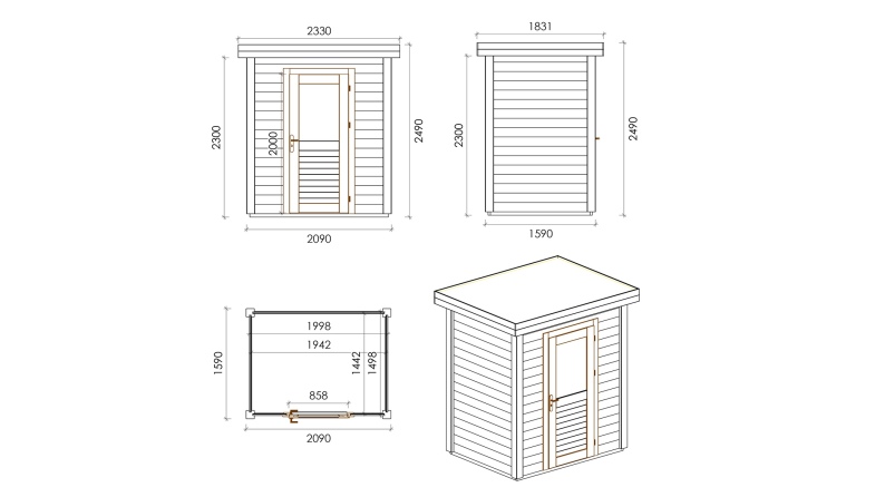 Gartenhaus, Gerätehaus Vala 2.09x1.59m - 3.32m2 - 28mm - Imprägniert