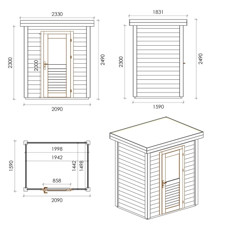Gartenhaus, Gerätehaus Vala 2.09x1.59m - 3.32m2 - 28mm - Imprägniert