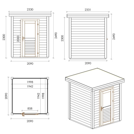 Gartenhaus, Gerätehaus Vala 2.09x2.09m - 4.37m2 - 28mm - Imprägniert