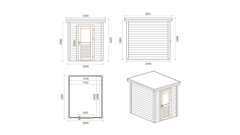 Gartenhaus, Gerätehaus Vala 2.09x2.59m - 5.41m2 - 28mm - Imprägniert