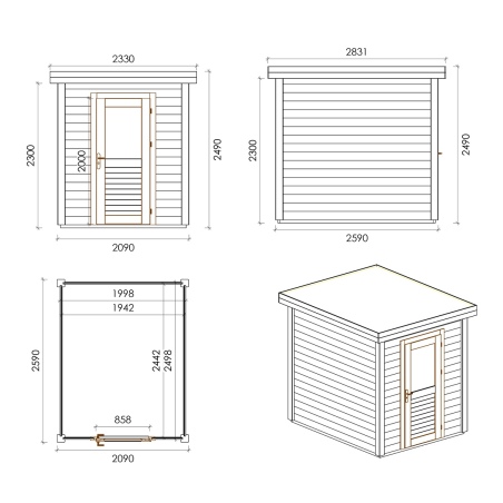 Gartenhaus, Gerätehaus Vala 2.09x2.59m - 5.41m2 - 28mm - Imprägniert