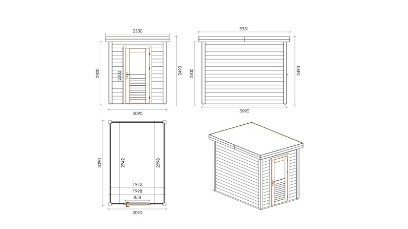 Gartenhaus, Gerätehaus Vala 2.09x3.09m - 6.46m2 - 28mm - Imprägniert