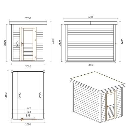 Gartenhaus, Gerätehaus Vala 2.09x3.09m - 6.46m2 - 28mm - Imprägniert