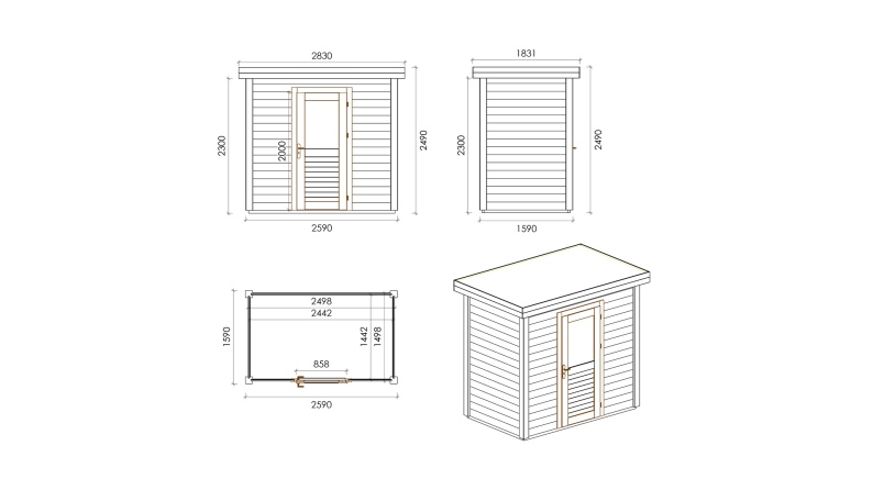 Gartenhaus, Gerätehaus Rava 2.59x1.59m - 4.12m2 - 28mm - Imprägniert