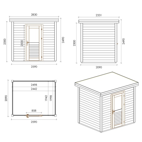 Gartenhaus, Gerätehaus Rava 2.59x2.09m - 5.41m2 - 28mm - Imprägniert