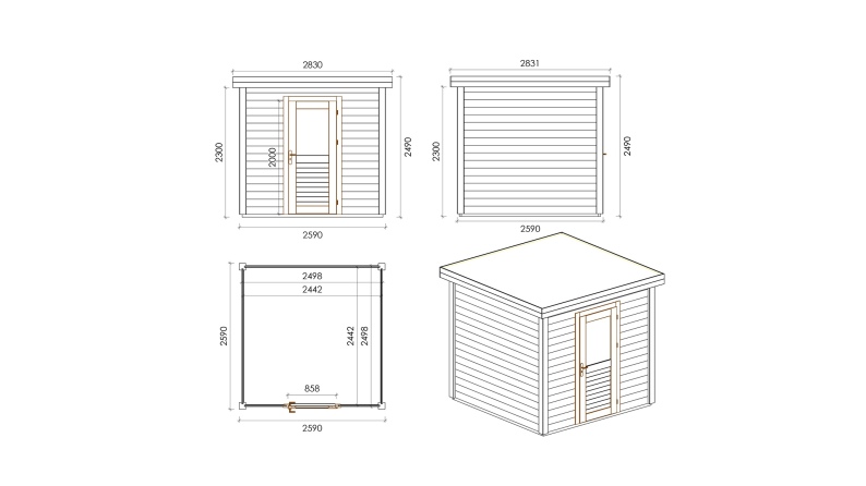 Gartenhaus, Gerätehaus Rava 2.59x2.59m - 6.71m2 - 28mm - Imprägniert