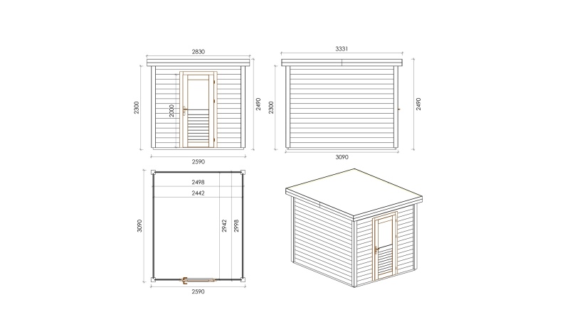 Gartenhaus, Gerätehaus Rava 2.59x3.09m - 8m2 - 28mm - Imprägniert