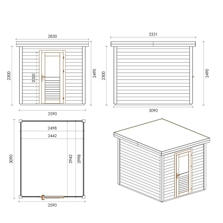 Gartenhaus, Gerätehaus Rava 2.59x3.09m - 8m2 - 28mm - Imprägniert