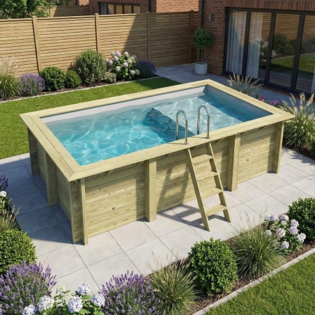 Pool AQUA 4.65 x 2.85 - H.1.24 m mit Liegefläche, grau, mit am Beton verschraubten Stahlprofilen