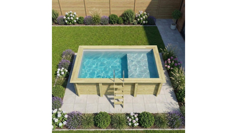 Pool AQUA 4.65 x 2.85 - H.1.24 m mit Liegefläche, grau, mit am Beton verschraubten Stahlprofilen