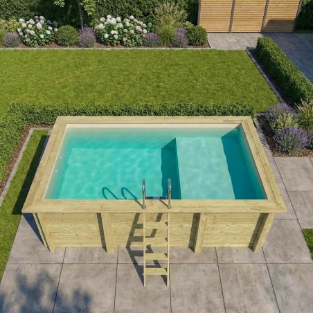 Pool AQUA 4.65 x 2.85 - H.1.24 m mit Liegefläche, sandfarben, mit am Beton verschraubten Stahlprofilen