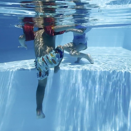 Pool AQUA 7 x 3.75 - H.1.45 m mit Liegefläche, sandfarben, mit am Beton verschraubten Stahlprofilen