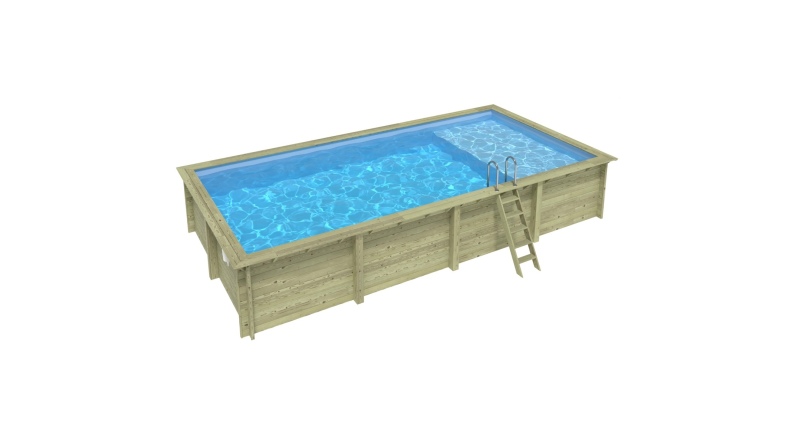 Pool AQUA 8.5 x 4.35 - H.1.45 m mit Liegefläche, hellblau, mit am Beton verschraubten Stahlprofilen