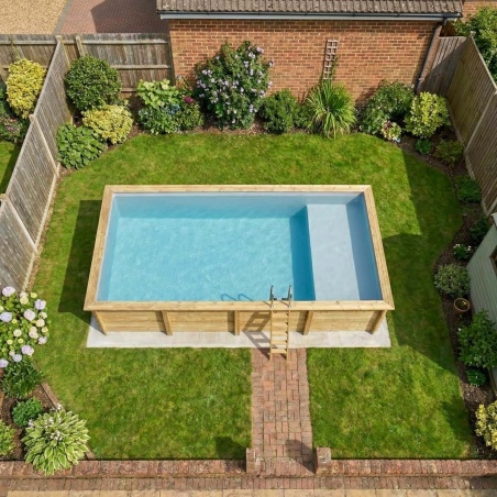 Pool AQUA 8.5 x 4.35 - H.1.45 m mit Liegefläche, grau, mit am Beton verschraubten Stahlprofilen