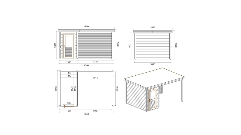 Gartenhaus, Gerätehaus Mira 4.56x3.09m - 14.09m2 - 28mm - Imprägniert