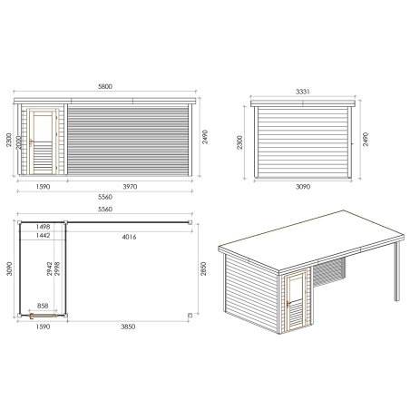 Gartenhaus, Gerätehaus Mira 5.56x3.09m - 17.18m2 - 28mm - Imprägniert