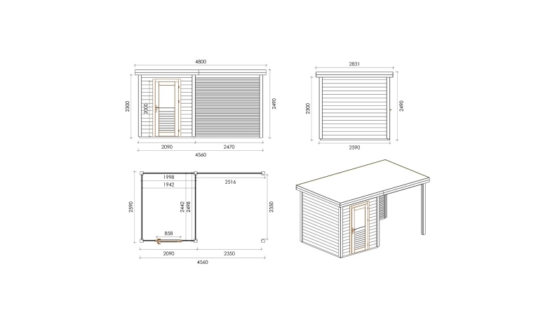 Gartenhaus, Gerätehaus Vala 4.56x2.59m - 11.81m2 - 28mm - Imprägniert