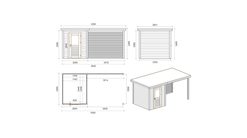 Gartenhaus, Gerätehaus Vala 5.06x2.59m - 13.1m2 - 28mm - Imprägniert