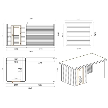 Gartenhaus, Gerätehaus Vala 5.06x2.59m - 13.1m2 - 28mm - Imprägniert