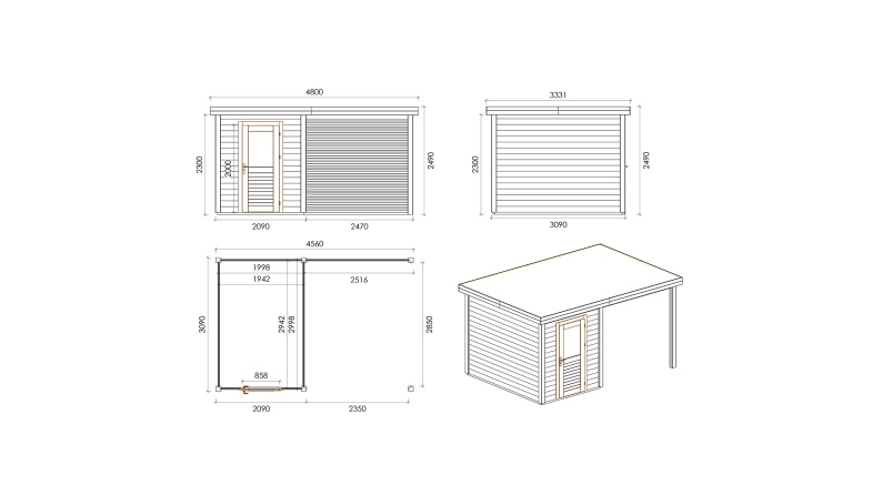 Gartenhaus, Gerätehaus Vala 4.56x3.09m - 14.09m2 - 28mm - Imprägniert