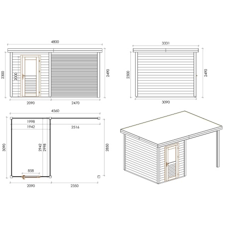 Gartenhaus, Gerätehaus Vala 4.56x3.09m - 14.09m2 - 28mm - Imprägniert