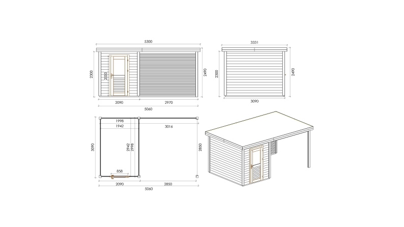 Gartenhaus, Gerätehaus Vala 5.06x3.09m - 15.63m2 - 28mm - Imprägniert