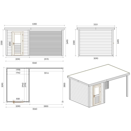 Gartenhaus, Gerätehaus Vala 5.06x3.09m - 15.63m2 - 28mm - Imprägniert