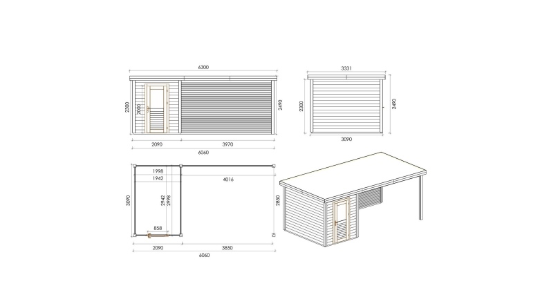 Gartenhaus, Gerätehaus Vala 6.06x3.09m - 18.72m2 - 28mm - Imprägniert