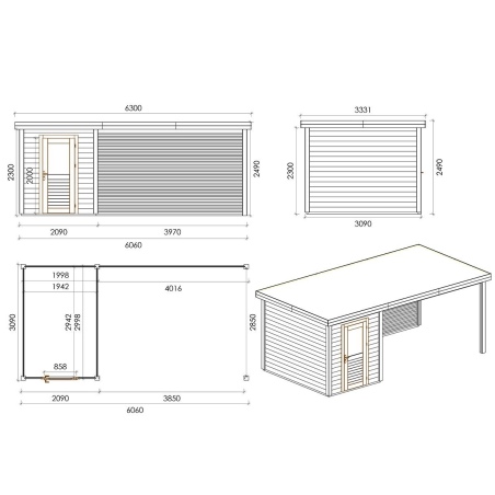 Gartenhaus, Gerätehaus Vala 6.06x3.09m - 18.72m2 - 28mm - Imprägniert