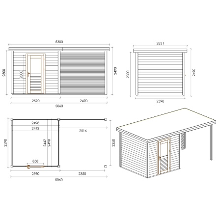 Gartenhaus, Gerätehaus Rava 5.06x2.59m - 13.1m2 - 28mm - Imprägniert